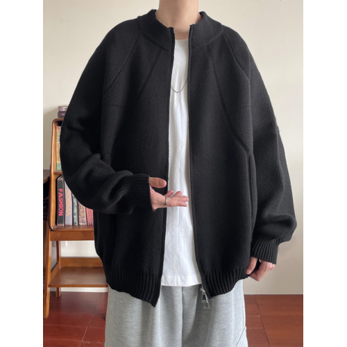 重磅慵懶風針織開衫男款冬季美式復古情侶款毛衣拉鍊設計寬松外套