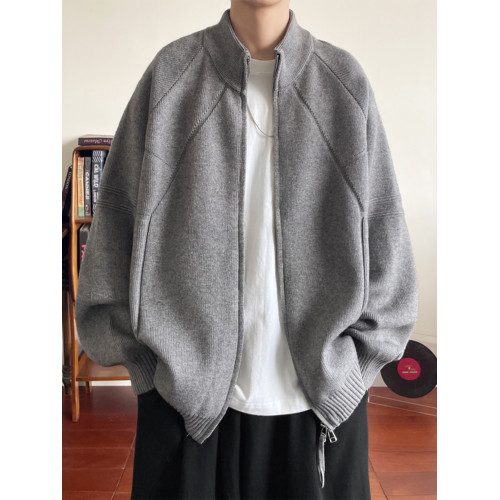 重磅慵懶風針織開衫男款冬季美式復古情侶款毛衣拉鍊設計寬松外套