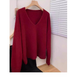 100%美麗諾羊毛衫女秋冬顯瘦歐貨慵懶針織衫v領打底套頭羊絨毛衣