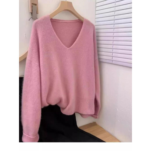 100%美麗諾羊毛衫女秋冬顯瘦歐貨慵懶針織衫v領打底套頭羊絨毛衣