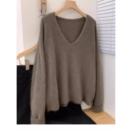100%美麗諾羊毛衫女秋冬顯瘦歐貨慵懶針織衫v領打底套頭羊絨毛衣