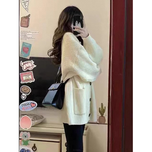 秋冬女裝批新款髮休閒針織復古軟糯慵懶寬松外搭開衫V領毛衣外套