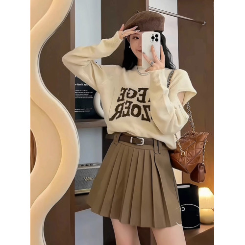 設計感小衆套頭毛衣女秋季新款小個子字母露肩短款外穿針織衫上衣