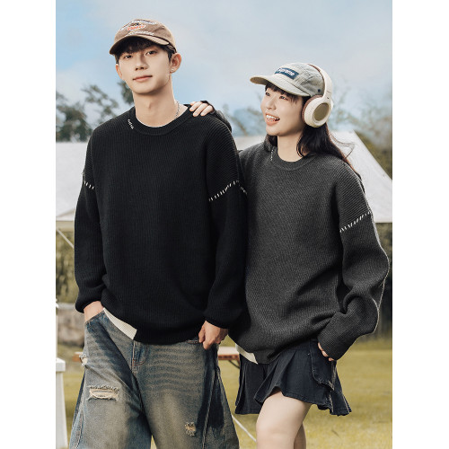 WOODSOON圓領毛衣男士秋冬季套頭寬松日系潮流長袖男款打底針織衫