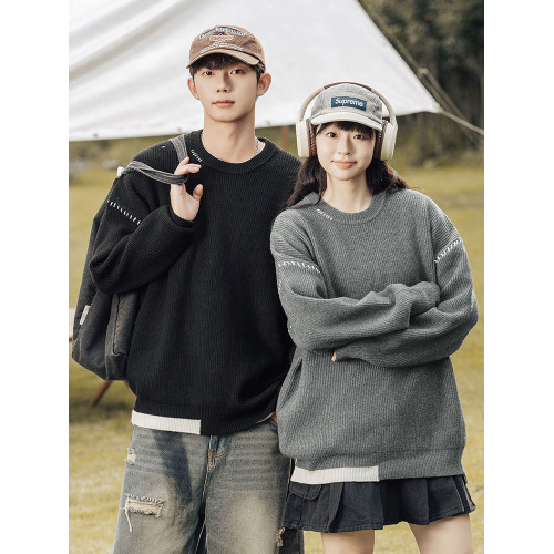 WOODSOON圓領毛衣男士秋冬季套頭寬松日系潮流長袖男款打底針織衫