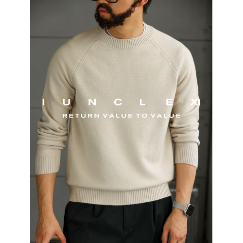 IUNCLEXI【羊毛工坊】抗起球圓領毛衣男士秋冬保暖套頭針織打底衫
