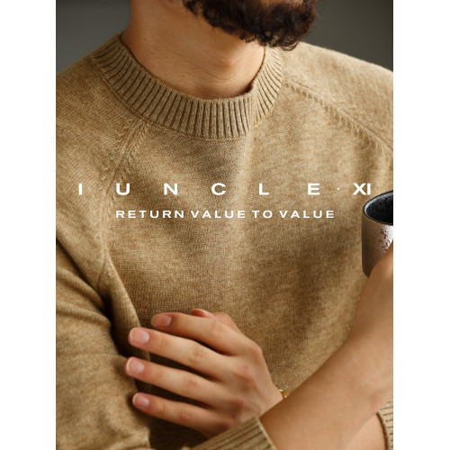 IUNCLEXI【羊毛工坊】抗起球圓領毛衣男士秋冬保暖套頭針織打底衫