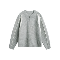 NOONOZ華夫格拼色半拉鍊毛衣男秋冬潮牌氛圍感保暖中性風針織上衣