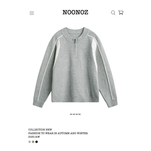 NOONOZ華夫格拼色半拉鍊毛衣男秋冬潮牌氛圍感保暖中性風針織上衣