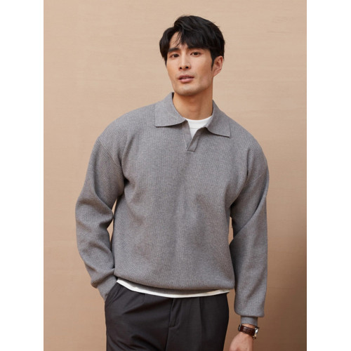 秋冬季男士V領針織POLO衫復古翻領毛衣美式寬松潮流青年線衣外套