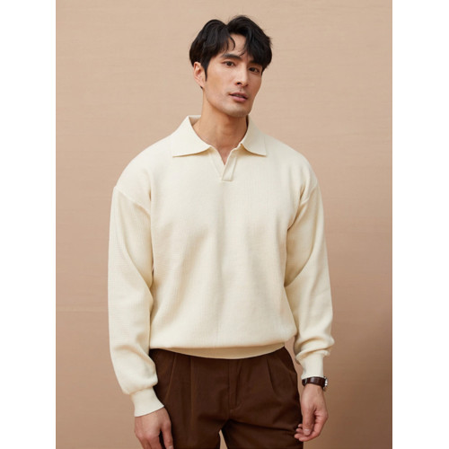 秋冬季男士V領針織POLO衫復古翻領毛衣美式寬松潮流青年線衣外套