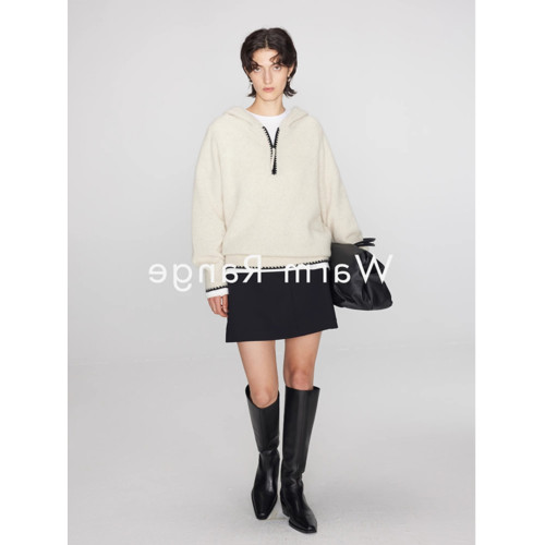 半拉鍊連帽毛衣女秋冬老錢風穿搭慵懶寬松套頭針織衫內搭帽衫上衣