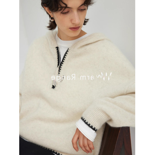 半拉鍊連帽毛衣女秋冬老錢風穿搭慵懶寬松套頭針織衫內搭帽衫上衣