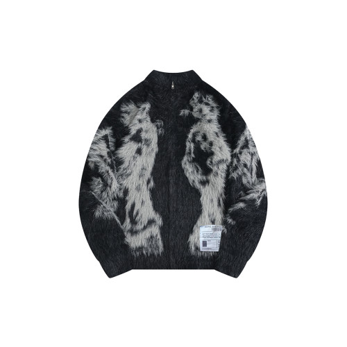 BOYUE帛躍美式黑色小衆提花拉鍊針織衫個性休閒痞帥毛衣外套男女