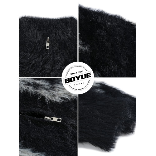 BOYUE帛躍美式黑色小衆提花拉鍊針織衫個性休閒痞帥毛衣外套男女