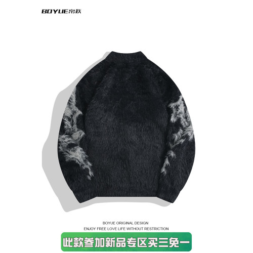 BOYUE帛躍美式黑色小衆提花拉鍊針織衫個性休閒痞帥毛衣外套男女