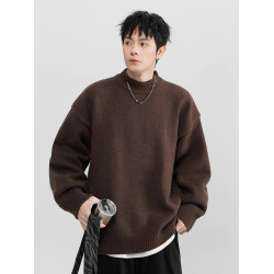 美式純色半高領毛衣男女冬季慵懶風加厚針織衫寬松純色情侶外套