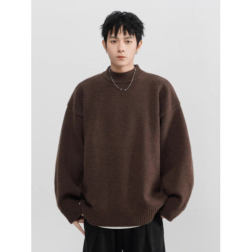 美式純色半高領毛衣男女冬季慵懶風加厚針織衫寬松純色情侶外套