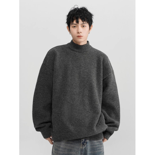 美式純色半高領毛衣男女冬季慵懶風加厚針織衫寬松純色情侶外套