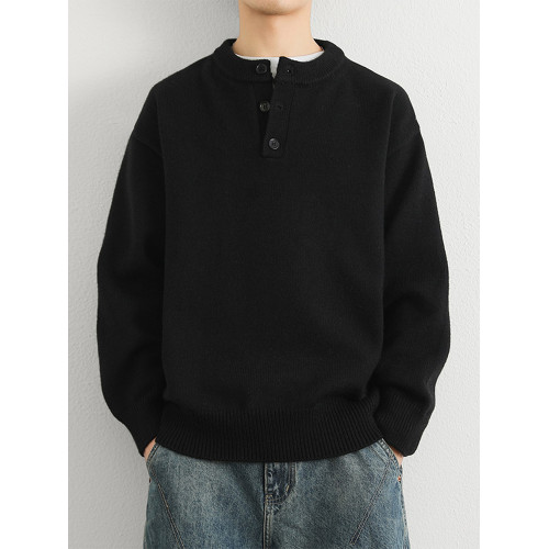 淺灰色男生毛衣秋冬款潮牌寬松紐釦針織衫高級感青少年加絨線衣厚