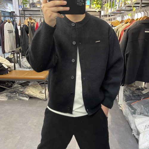 美式復古圓領針織開衫男秋冬季加厚時尚潮流韓版寬松帥氣毛衣外套