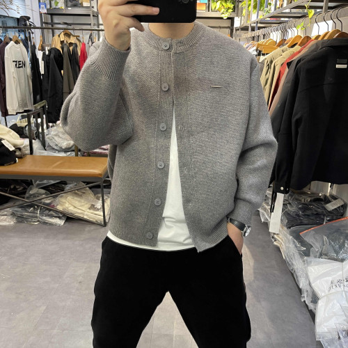 美式復古圓領針織開衫男秋冬季加厚時尚潮流韓版寬松帥氣毛衣外套