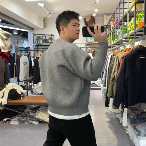 美式復古圓領針織開衫男秋冬季加厚時尚潮流韓版寬松帥氣毛衣外套