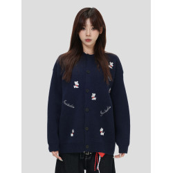 INSstudios 國潮美式「小狗刺綉開衫毛衣」寬松休閒百搭針織外套