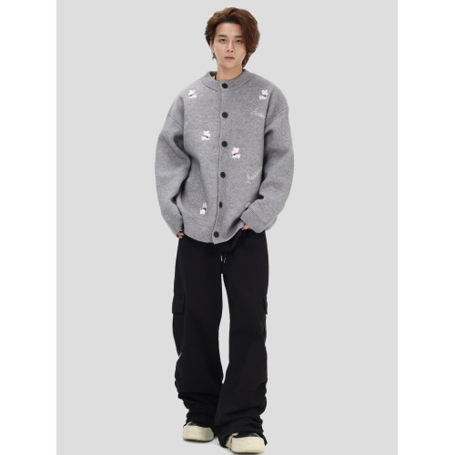 INSstudios 國潮美式「小狗刺綉開衫毛衣」寬松休閒百搭針織外套