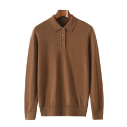 軟糯親膚~薄款精紡羊毛POLO衫男士春秋新款長袖套頭毛衣針織衫