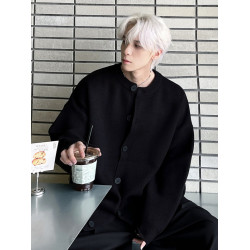 基礎款針織開衫毛衣男寬松潮牌高級感慵懶風cleanfit棒球線衣外套