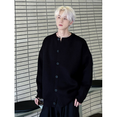 基礎款針織開衫毛衣男寬松潮牌高級感慵懶風cleanfit棒球線衣外套