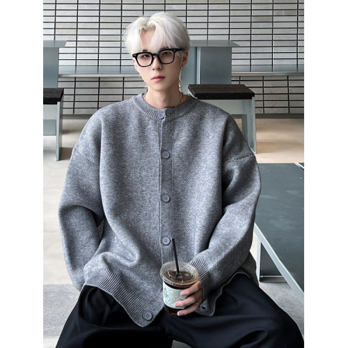 基礎款針織開衫毛衣男寬松潮牌高級感慵懶風cleanfit棒球線衣外套