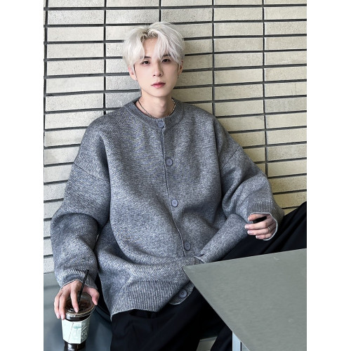 基礎款針織開衫毛衣男寬松潮牌高級感慵懶風cleanfit棒球線衣外套