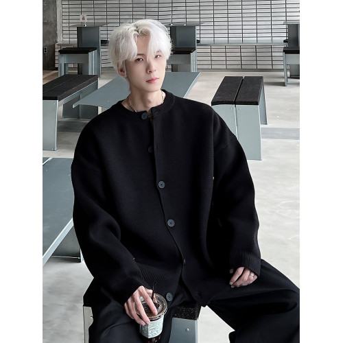 基礎款針織開衫毛衣男寬松潮牌高級感慵懶風cleanfit棒球線衣外套