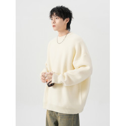 純色圓領毛衣男女冬季潮牌慵懶風寬松百搭針織衫加絨加厚內搭外套