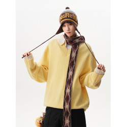 700G重磅假兩件翻領毛衣男秋季高級感加厚V領外套寬松polo衫上衣