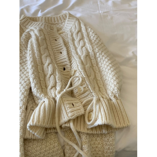 PPHOME溫柔設計感綁帶收腰麻花毛衣女秋冬韓系高級感寬松針織開衫