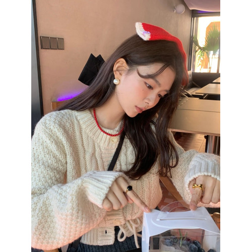 PPHOME溫柔設計感綁帶收腰麻花毛衣女秋冬韓系高級感寬松針織開衫