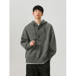 灰色重磅連帽毛衣男女秋冬美式潮牌寬松復古慵懶風百搭針織衫外套