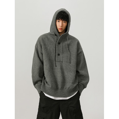 灰色重磅連帽毛衣男女秋冬美式潮牌寬松復古慵懶風百搭針織衫外套 灰色重磅連帽毛衣男女秋冬美式潮牌寬松復古慵懶風百搭針織衫外套