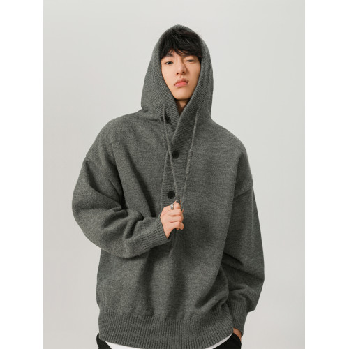 灰色重磅連帽毛衣男女秋冬美式潮牌寬松復古慵懶風百搭針織衫外套 灰色重磅連帽毛衣男女秋冬美式潮牌寬松復古慵懶風百搭針織衫外套