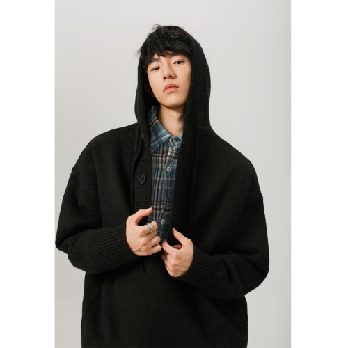 灰色重磅連帽毛衣男女秋冬美式潮牌寬松復古慵懶風百搭針織衫外套 灰色重磅連帽毛衣男女秋冬美式潮牌寬松復古慵懶風百搭針織衫外套