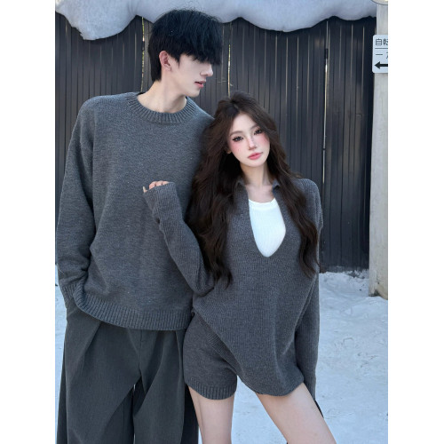 情侶裝秋冬2025新款韓版寬松慵懶風毛衣套裝男女高級感小衆針織衫