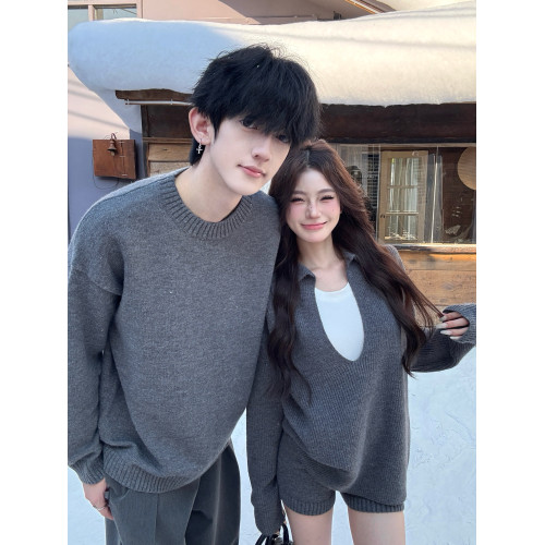 情侶裝秋冬2025新款韓版寬松慵懶風毛衣套裝男女高級感小衆針織衫