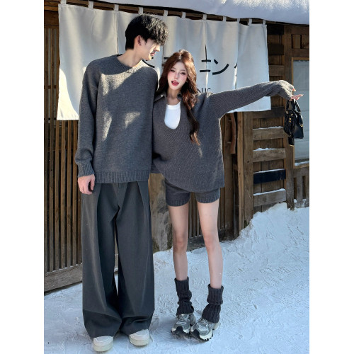 情侶裝秋冬2025新款韓版寬松慵懶風毛衣套裝男女高級感小衆針織衫