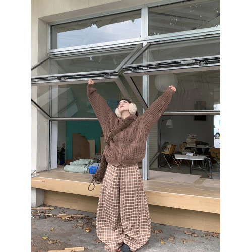 美式復古慵懶風秋冬新款連帽開衫毛衣外套女設計感寬松針織上衣潮