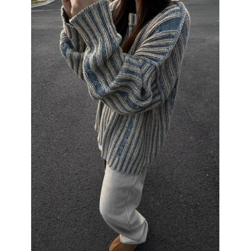 cleanfit復古條紋撞色毛衣男女冬季高街潮牌情侶小衆慵懶風針織衫