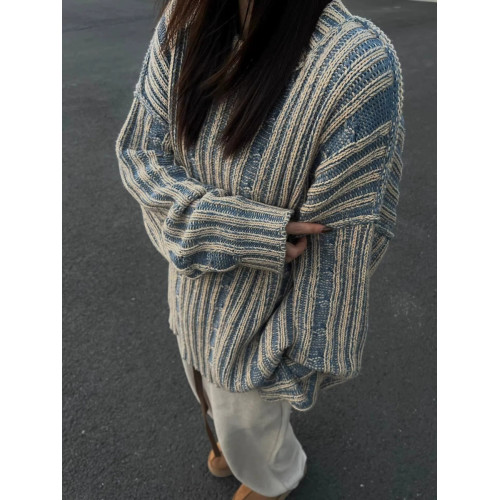 cleanfit復古條紋撞色毛衣男女冬季高街潮牌情侶小衆慵懶風針織衫