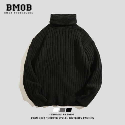 BMOB秋冬季加厚保暖高領毛衣男士ins潮流簡約百搭軟糯針織打底衫